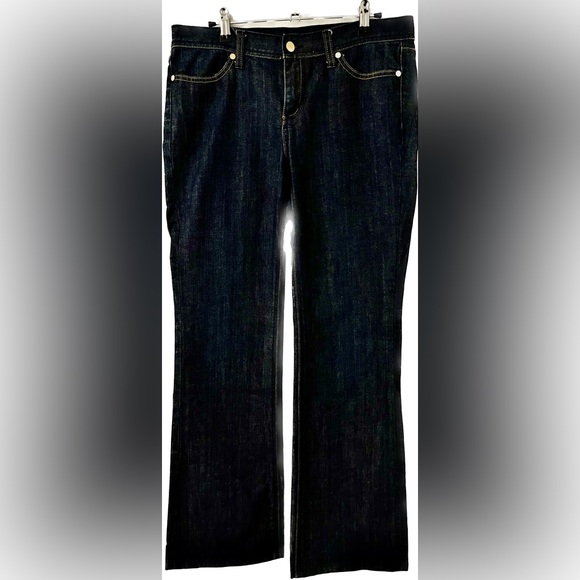 Tory Burch Denim Mid Rise Boot Leg Jean with Gold Trimming - Picture 1 of 6